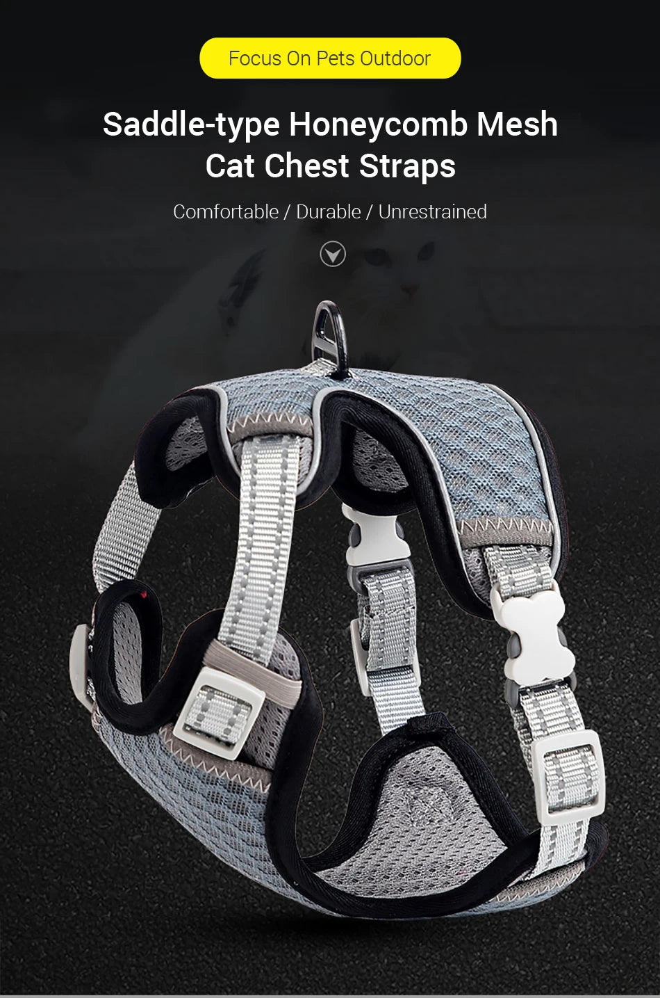 Reflective Cat Harness and Leash Set - Escape Proof, Adjustable Walking Harness