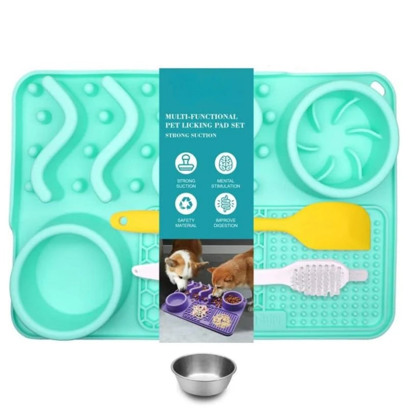 Slow Feeder Mat with Aluminium Bowl — Non-Toxic Silicone Anxiety & Boredom Relief for Dogs & Cats