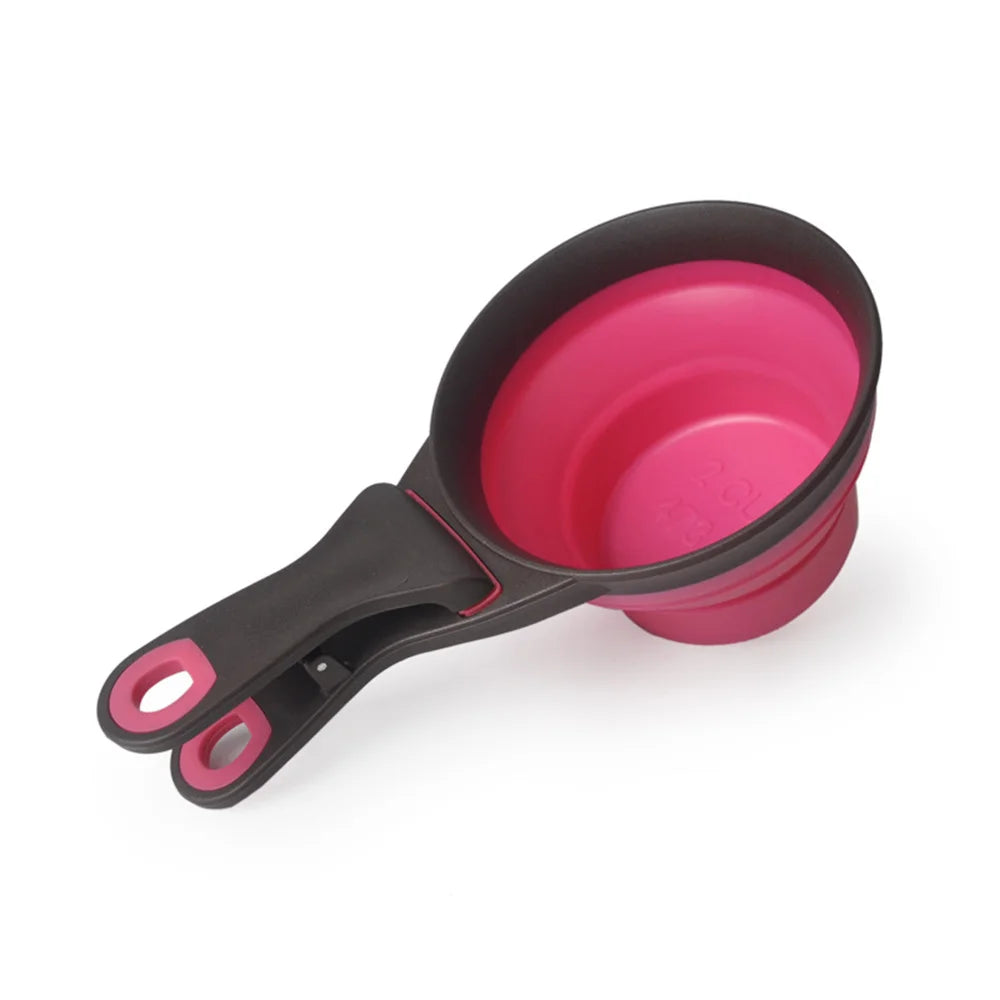 Collapsible Silicone Pet Food Measuring Scoop with Sealing Clip