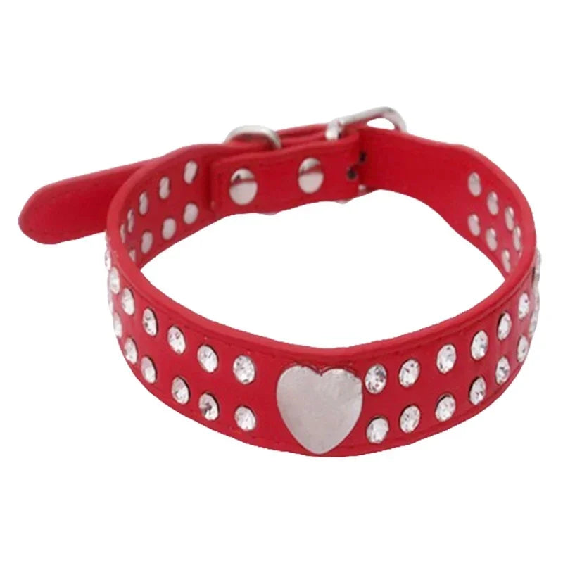 Rhinestone Heart Pet Collar