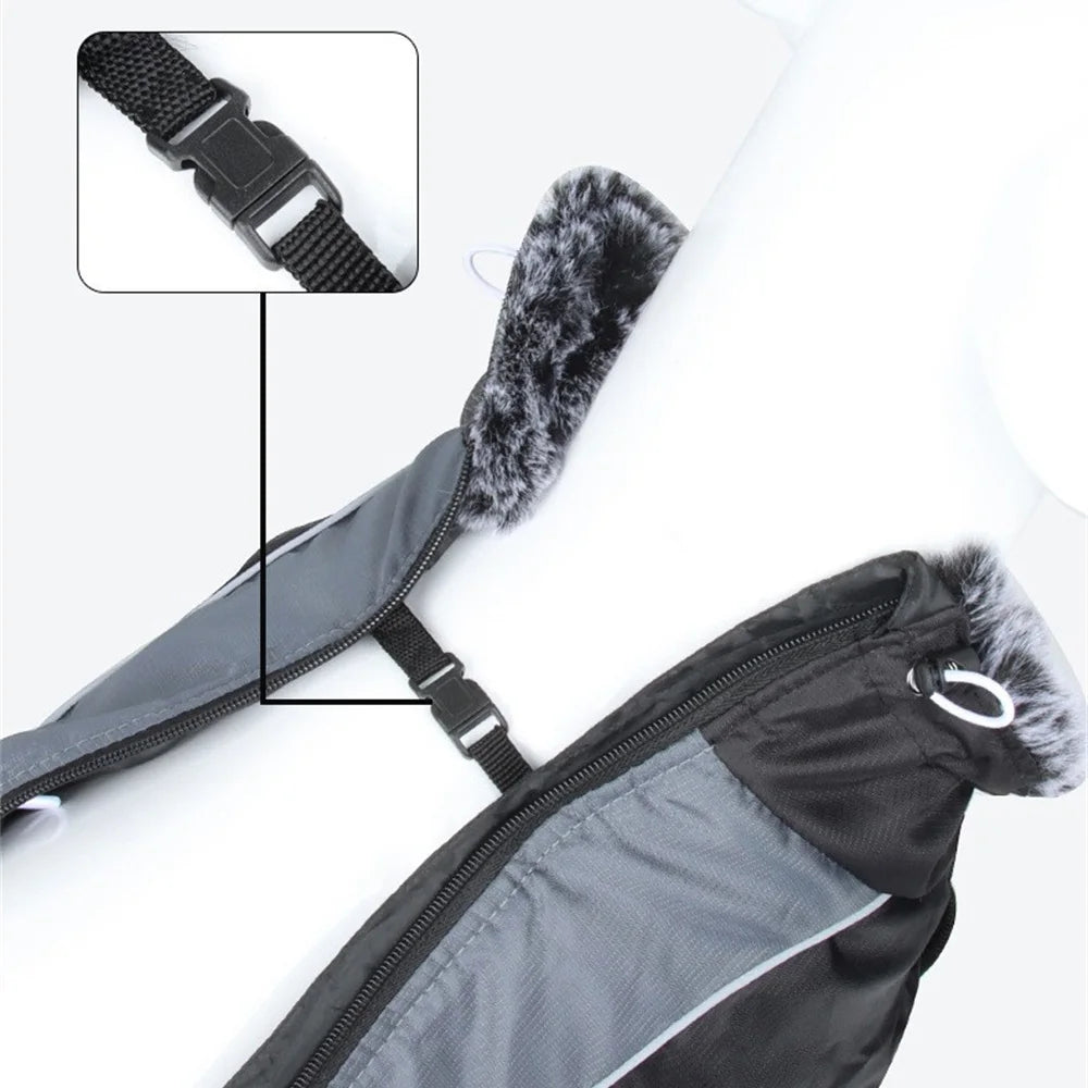 Reflective Waterproof Winter Dog Coat with Fur Collar & Harness