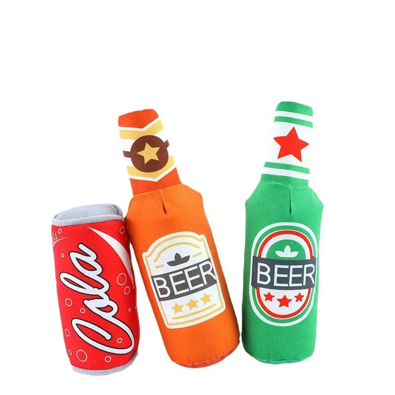 Plush Bottle-Shaped Squeaky Dog Toy