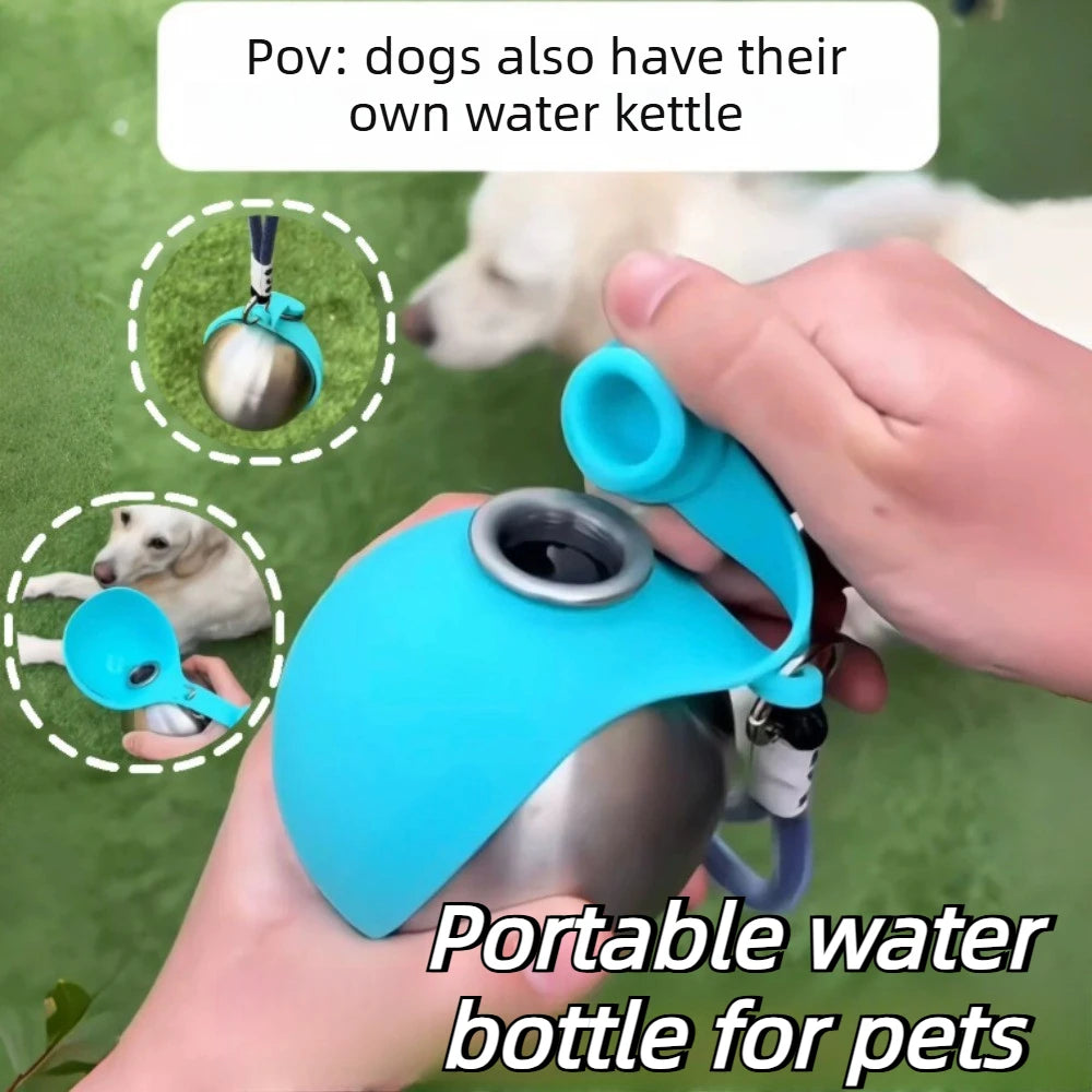 Stainless Steel Dog Water Bottle with Removable Silicone Bowl — Leak-Proof