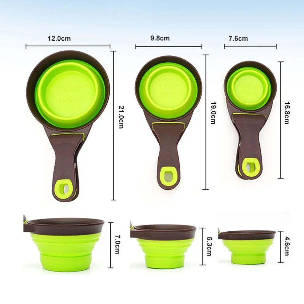 Collapsible Silicone Pet Food Measuring Scoop with Sealing Clip