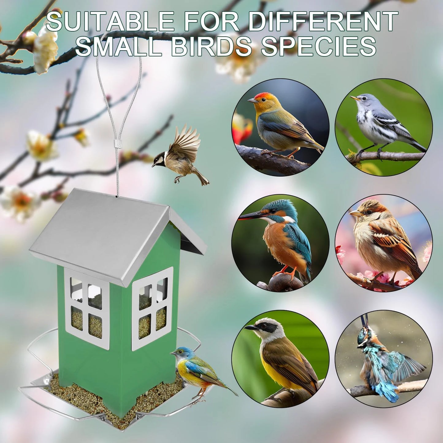 Outdoor Garden Bird Feeder House — Hanging & Suction Mount for Birds & Squirrels