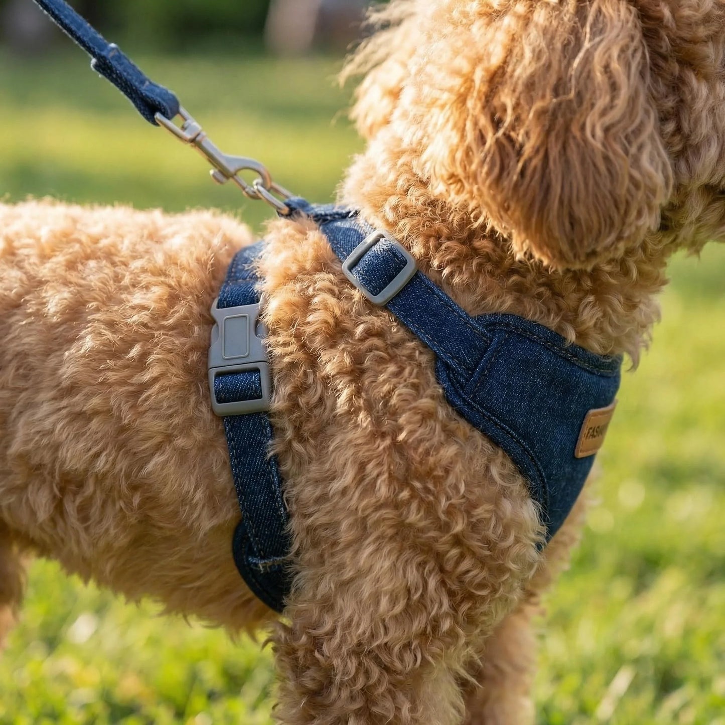Harnais anti-évasion en jean maillé avec laisse pour chien et chat | Gilet rembourré réglable pour petits chiens et chiots