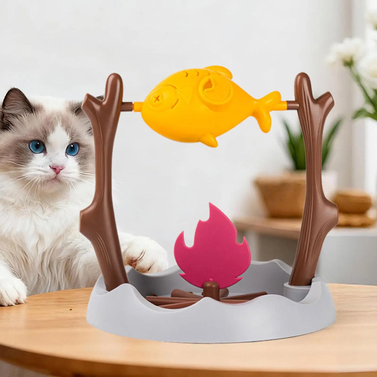 Rotating Cat Treat Dispenser with Adjustable Food Outlet