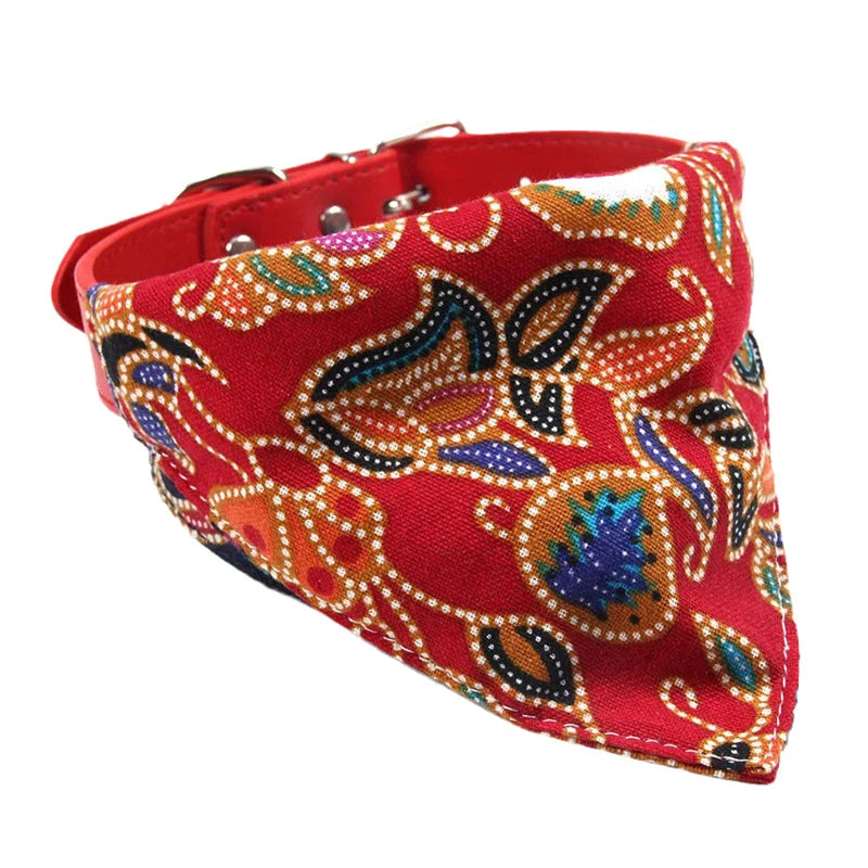Printed PU Dog Collar with Bow Tie & Bandana Set — XS to L+