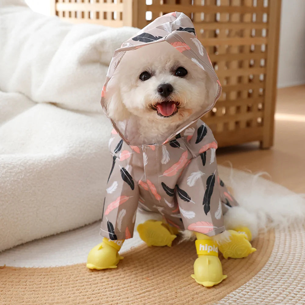 Printed Pet Dog Raincoat Waterproof Pet Hoodie with Traction Hole for Small Dogs Bichon Chihuahua Puppy Chubasquero Para Perros