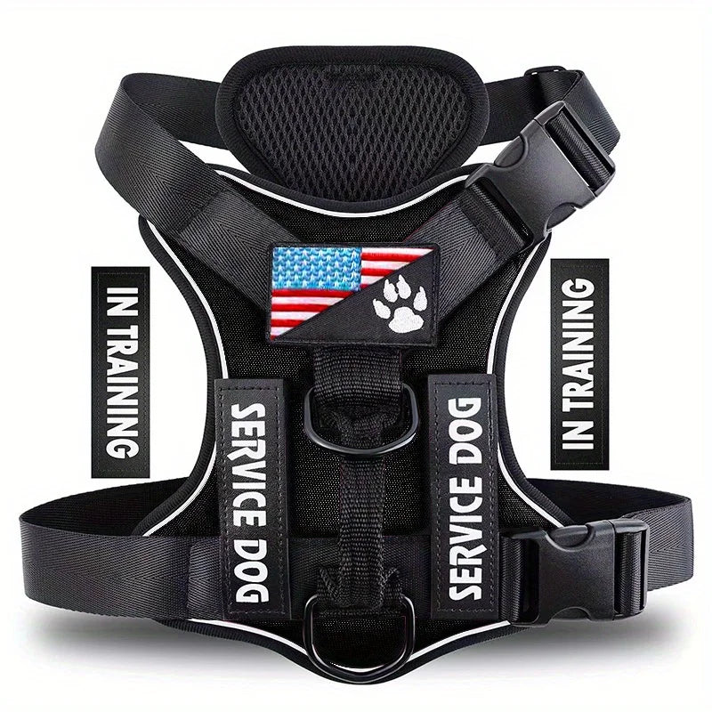 Reflective Service Dog Vest Harness with 5 Patches | Adjustable Soft Oxford Mesh Harness