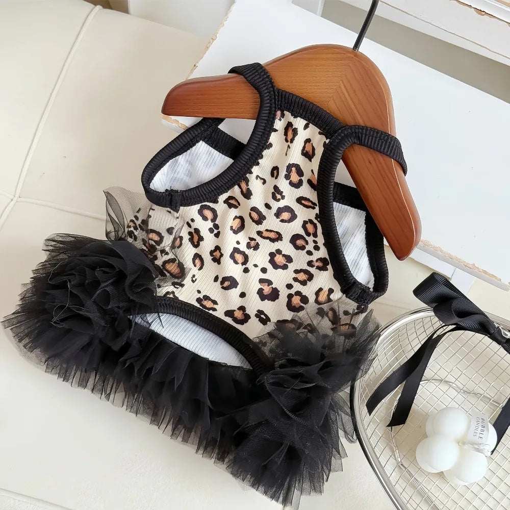 Leopard Print Mesh Slip Dress for Dogs & Cats | Summer Princess Dress for Puppies, Pomeranians & Sphynx Cats
