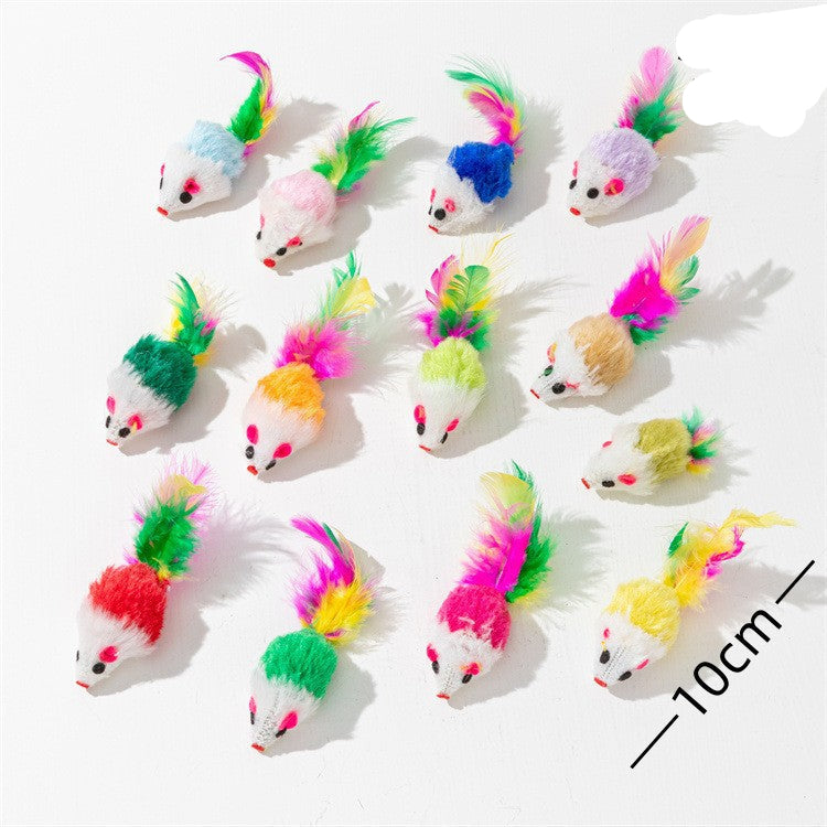 Plush Mouse Toy Set for Cats - Interactive Feather Toys