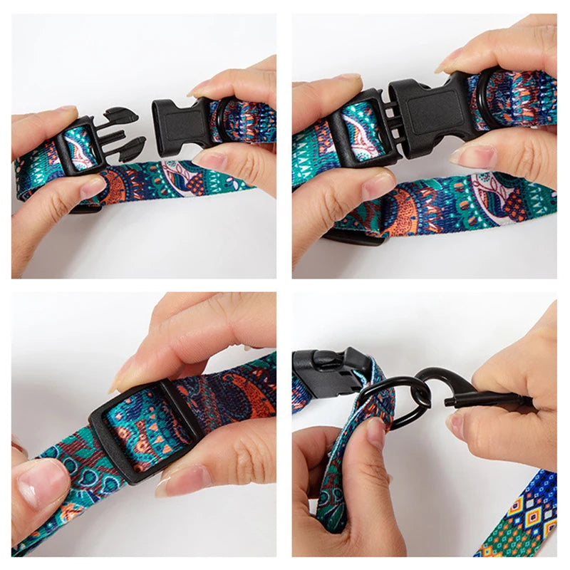 Bohemian Style Dog Collar & Leash Set – Adjustable for Small, Medium & Large Dogs