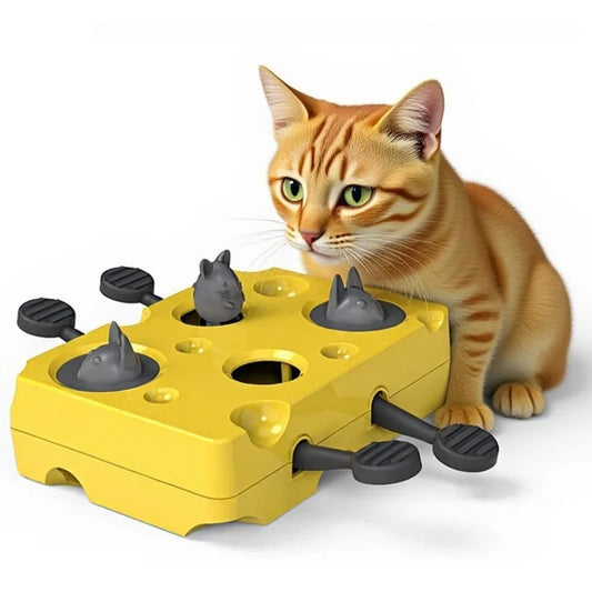 Whack-a-Mole Cat Puzzle Toy – Cheese Box Treat Dispenser for Kittens