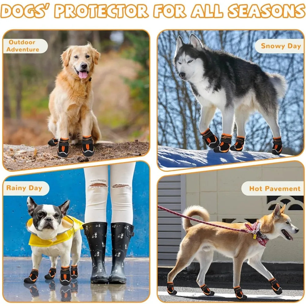 Reflective Dog Boots & Paw Protectors with Hard Toe Cap | Set of 4