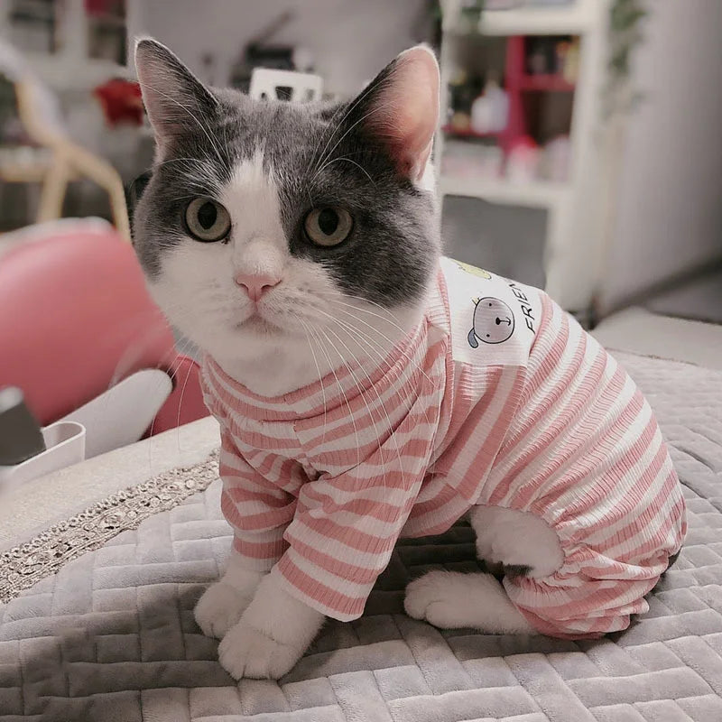 Stripe Print Cotton Pyjama Jumpsuit for Cats & Small Dogs