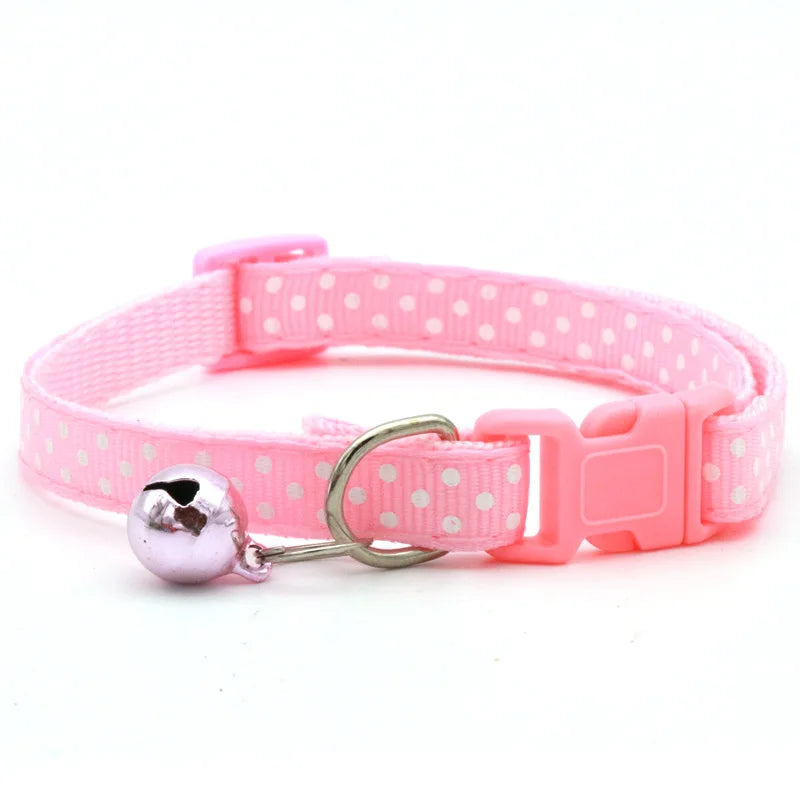 Collier à pois ajustable avec clochette pour chat et petit chien