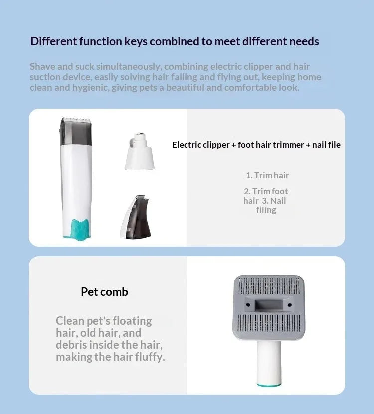 7-in-1 Pet Grooming Vacuum | Hair Trimmer & Suction | Cat & Dog
