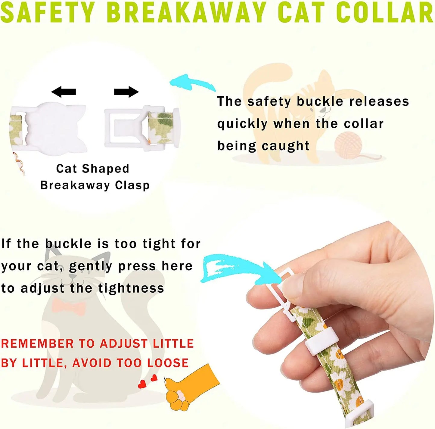 Collier de chat sécurisé avec support AirTag marguerite et grelot