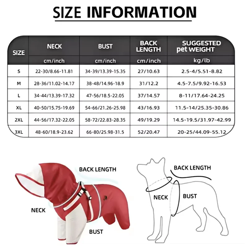 Waterproof Reflective Hooded Dog Raincoat – S to 3XL