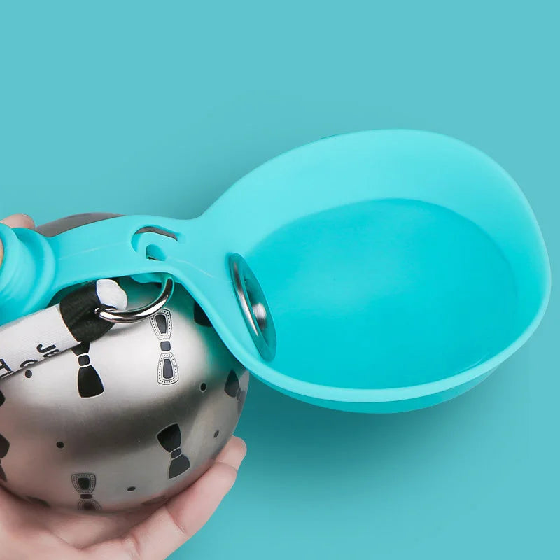 2-in-1 Foldable Dog Water Bottle with Bowl & Lanyard – 285ml Leakproof Travel Drinking Cup