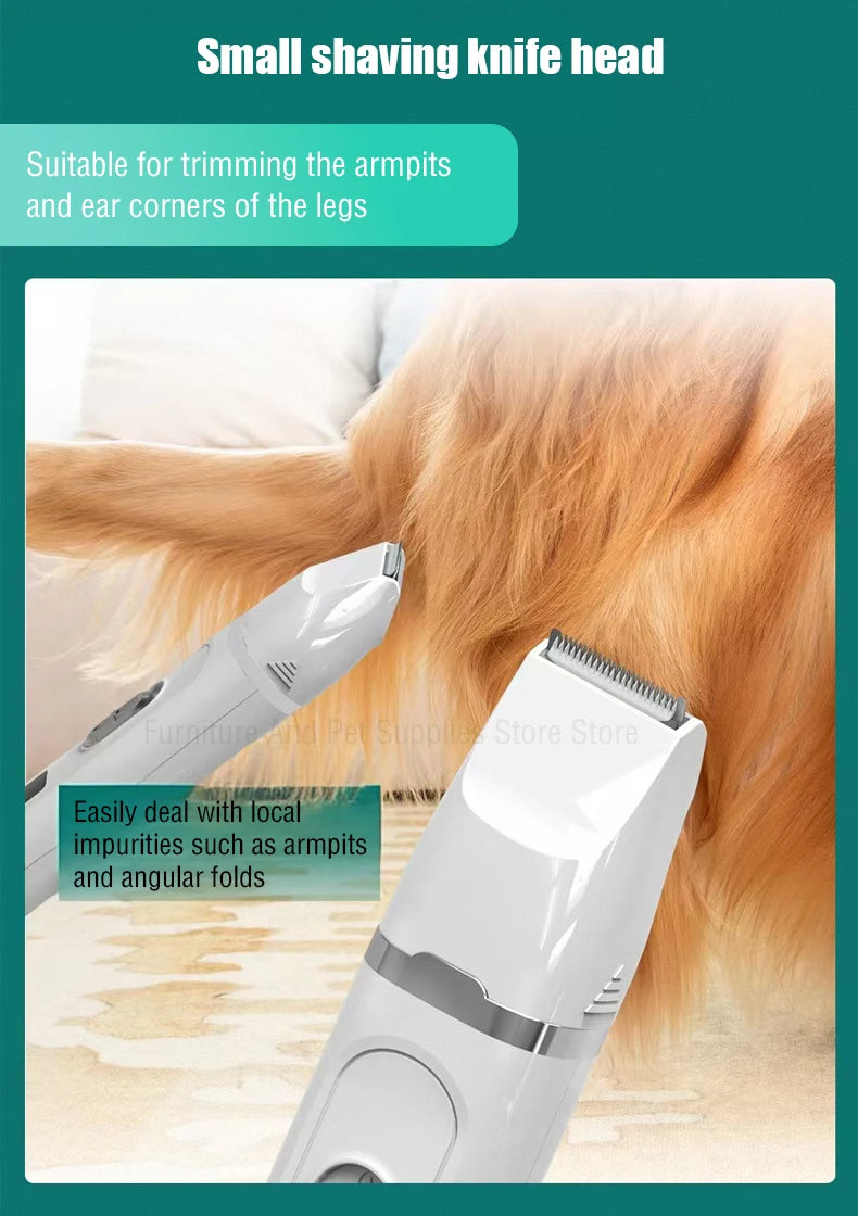 4-in-1 Cordless Pet Grooming Set with 4 Blades — Low Noise Rechargeable Clipper