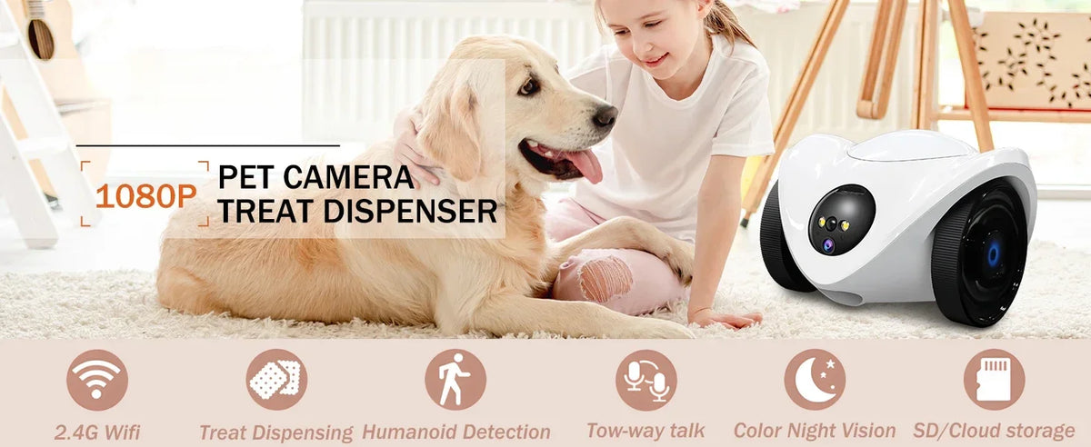 Smart Robot Pet Camera with Treat Dispenser & Two-Way Talk — 1080p WiFi