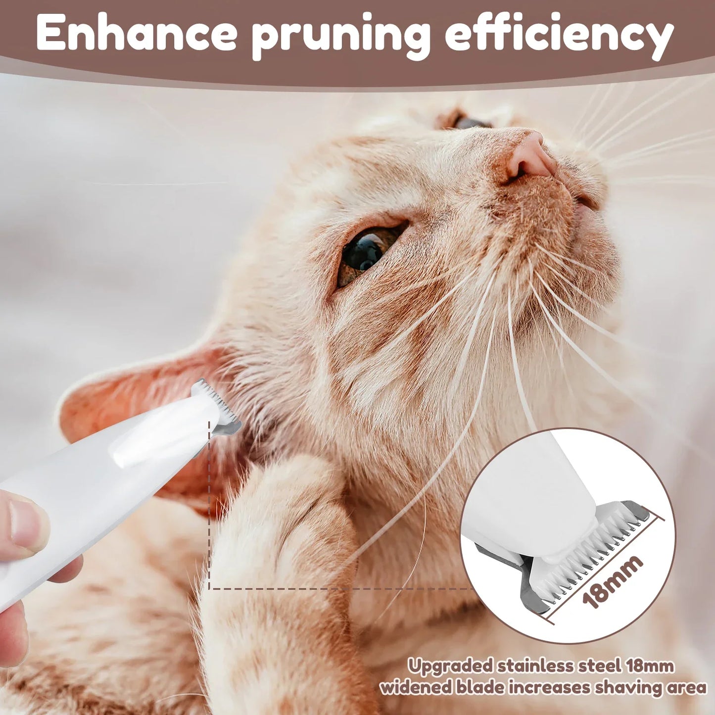 Cordless Dog Paw Trimmer with LED Light — Waterproof, 18mm Blade, LED Display