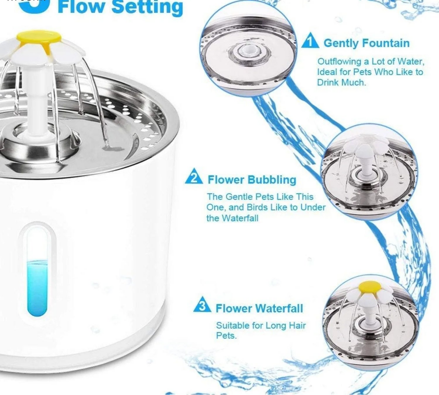 Fontaine à eau pour animaux de compagnie - Distributeur automatique en acier inoxydable de 2,4 L pour chats et chiens