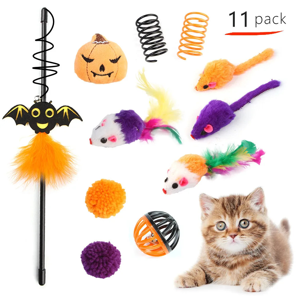 Interactive Cat Toy Variety Set with Wand, Mouse and Bell