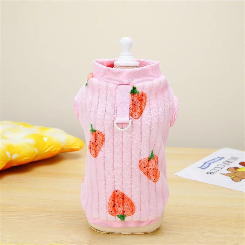 Strawberry Print Plush Pullover Sweater for Cats & Small Dogs