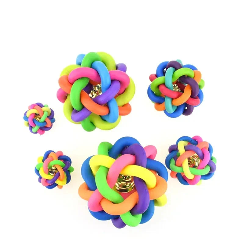 Balle-jouet arc-en-ciel pour chien avec clochette