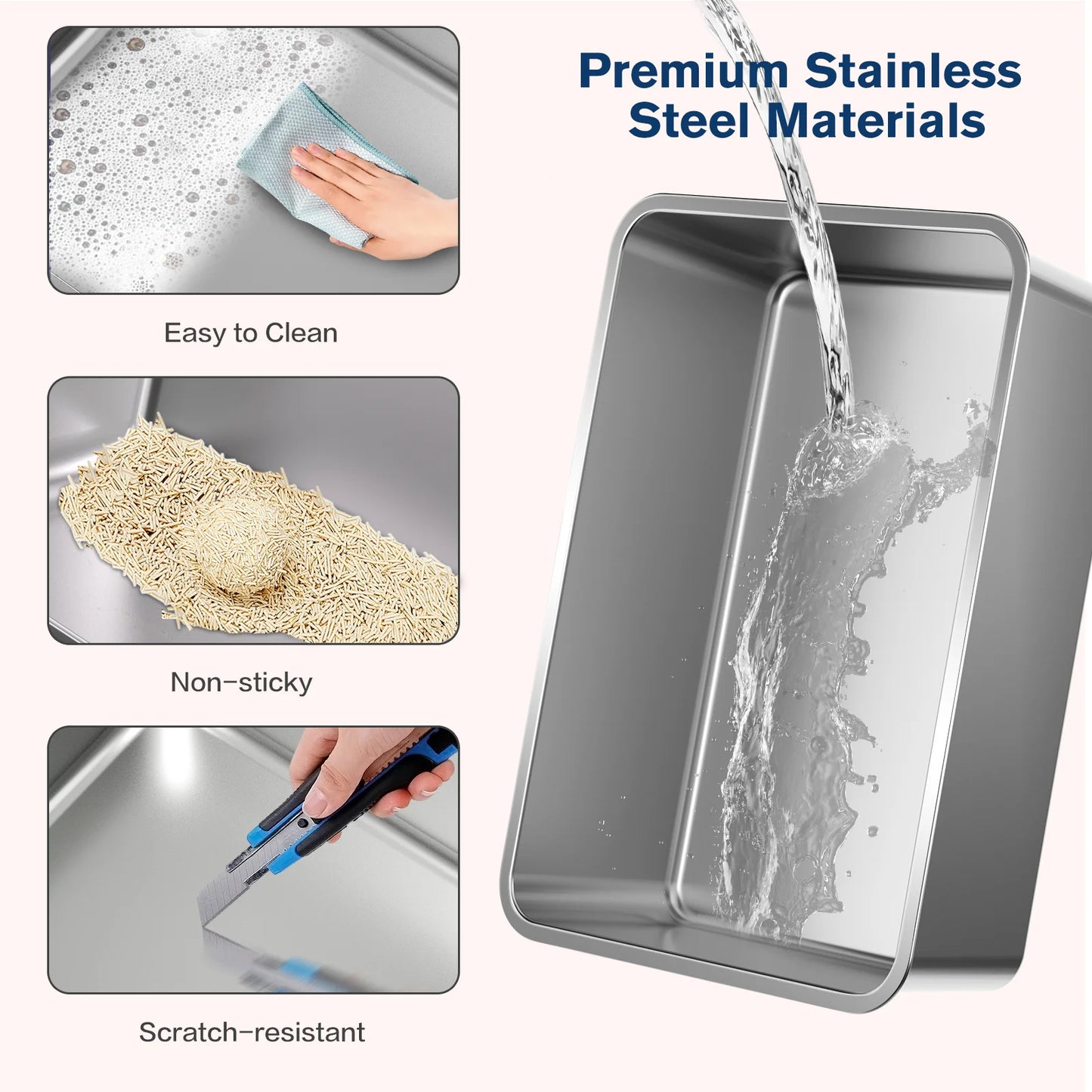 XXXL Stainless Steel Cat Litter Box with Lid — High Sides for Large & Big Cats