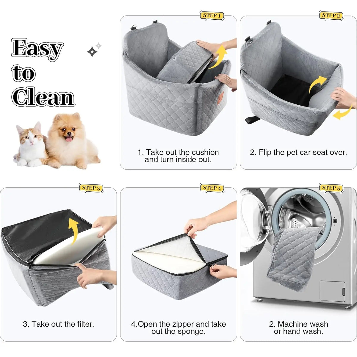 Elevated Memory Foam Dog Car Booster Seat with Storage Pockets