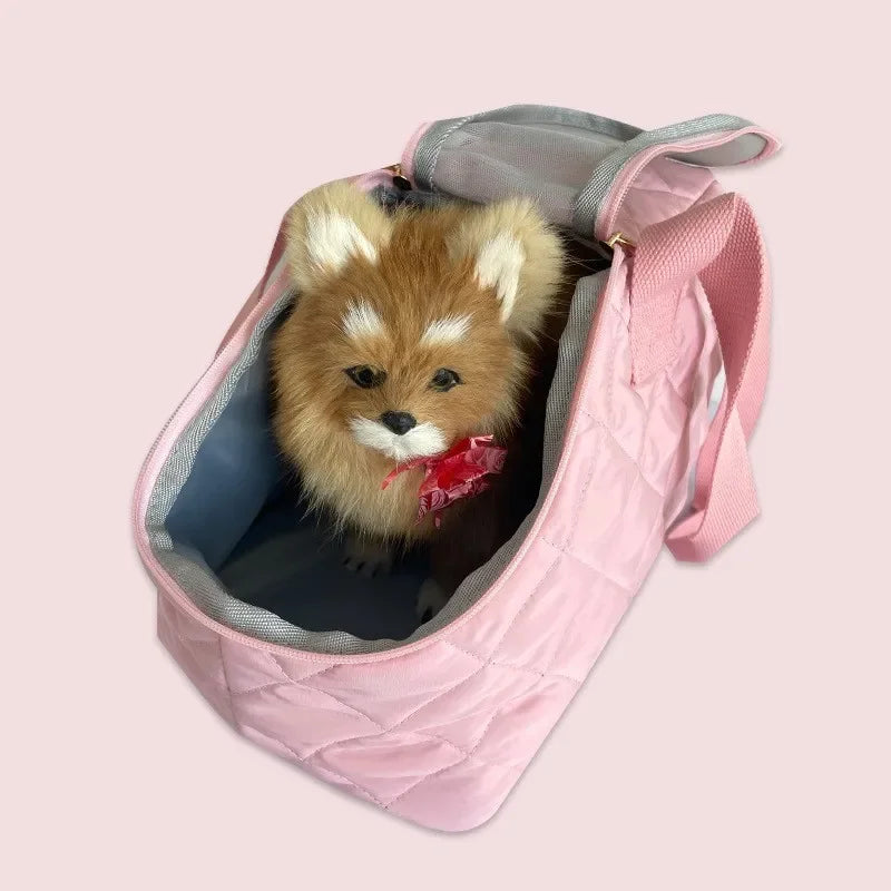 Quilted Portable Breathable Cat Puppy Travel Tote Handbag with Detachable Shoulder Strap Small  Kitten Pet Outdoor Carry Bags