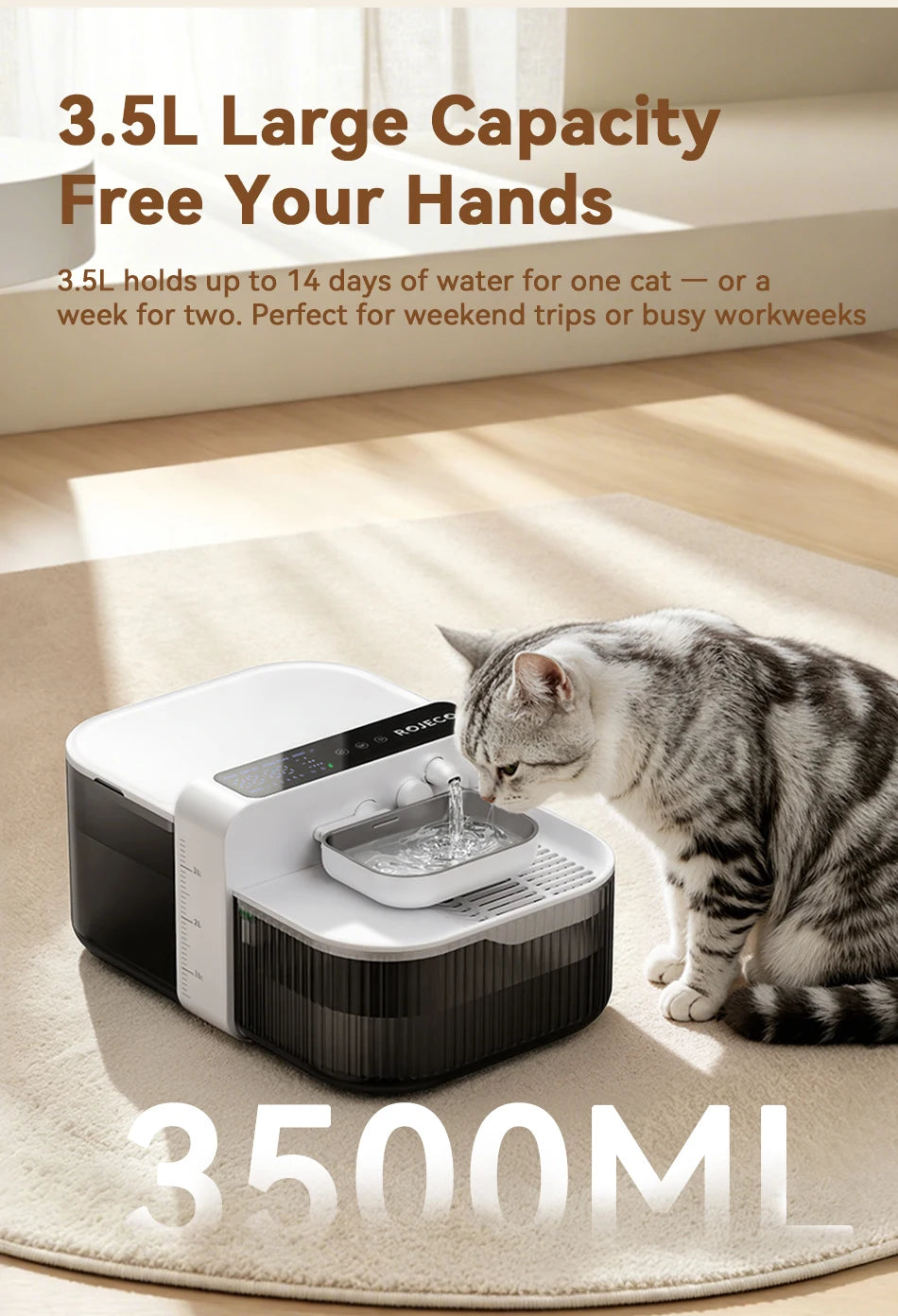 3.5L Wireless Pet Water Fountain with Sewage Separation & 2000mAh Battery