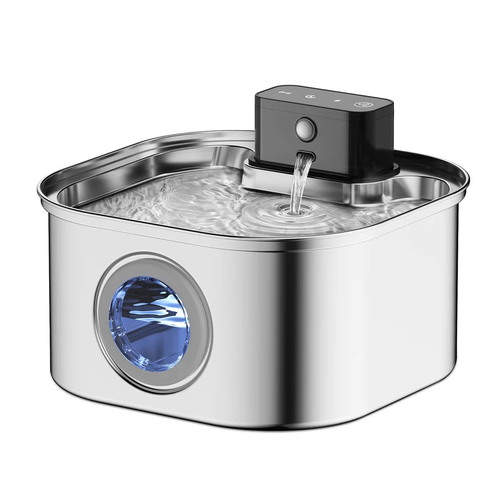 3.2L Stainless Steel Pet Water Fountain — Wireless Charging, Auto Induction & Cycle Filter