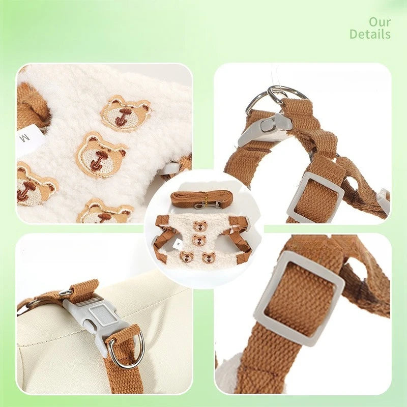 Bear Design Breathable Harness & Leash Set for Small Dogs & Cats