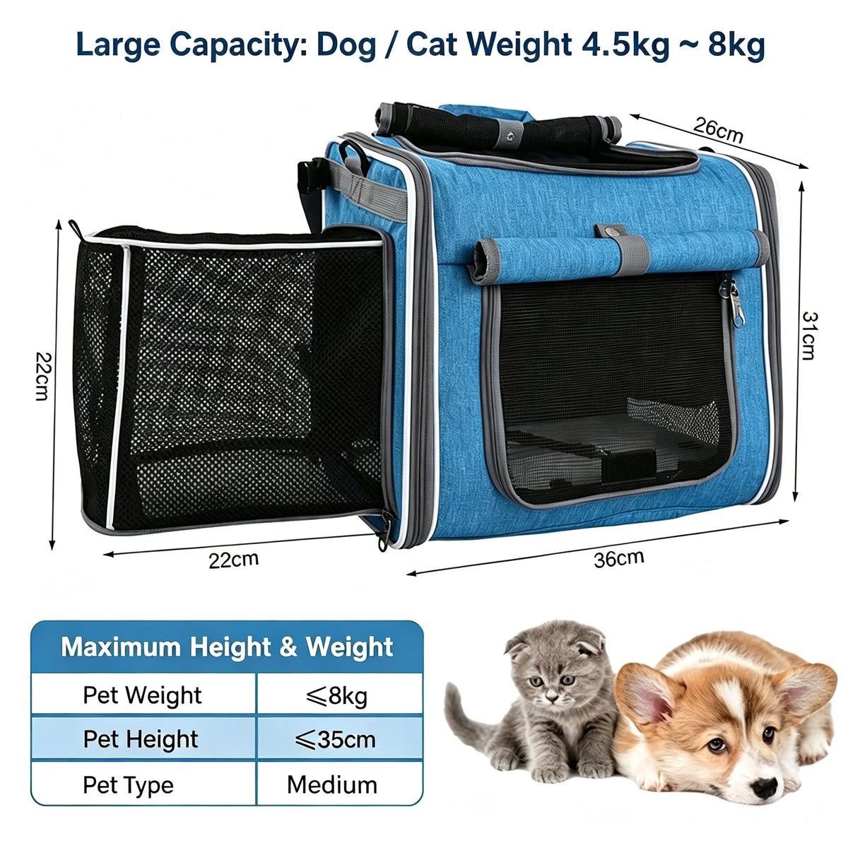 Foldable Mesh Pet Carrier for Cats & Small Dogs