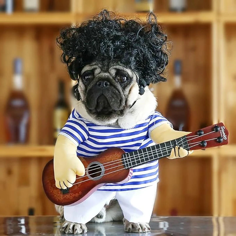 Pet Rock Star Guitar Costume for Dogs & Cats — Funny Halloween & Christmas Cosplay Outfit