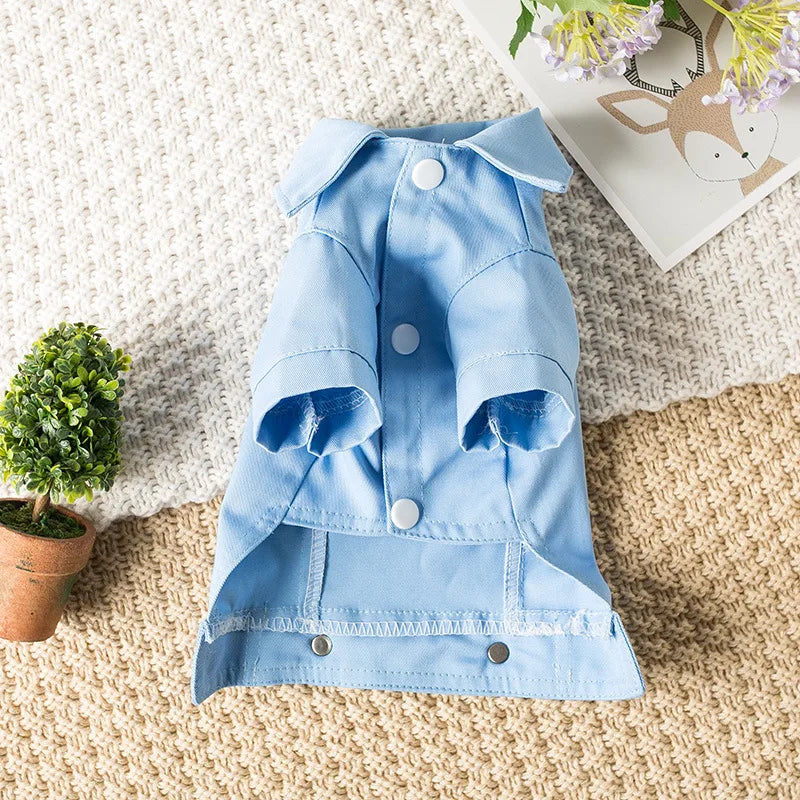Pet Denim Jacket with Leash Holes — Lightweight Spring & Autumn Dog & Cat Clothes