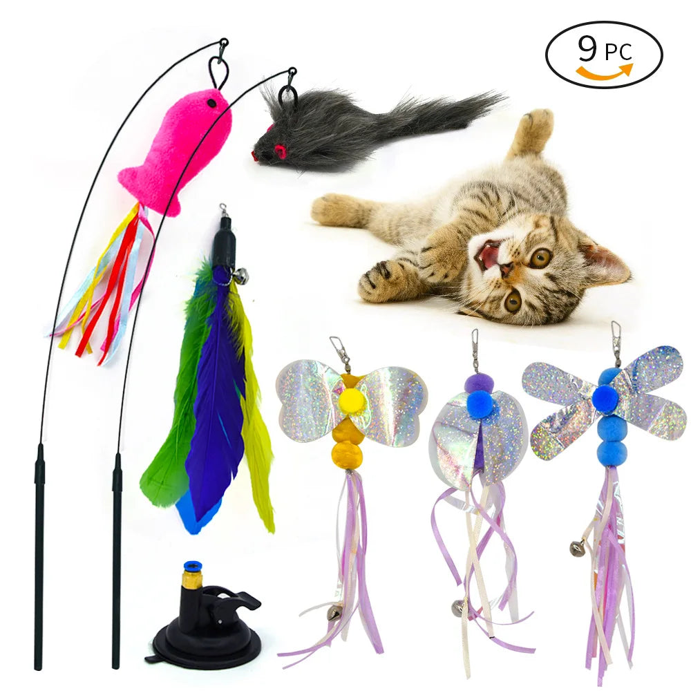 Hands-Free Suction Cup Cat Toy - Interactive Feather Wand Set