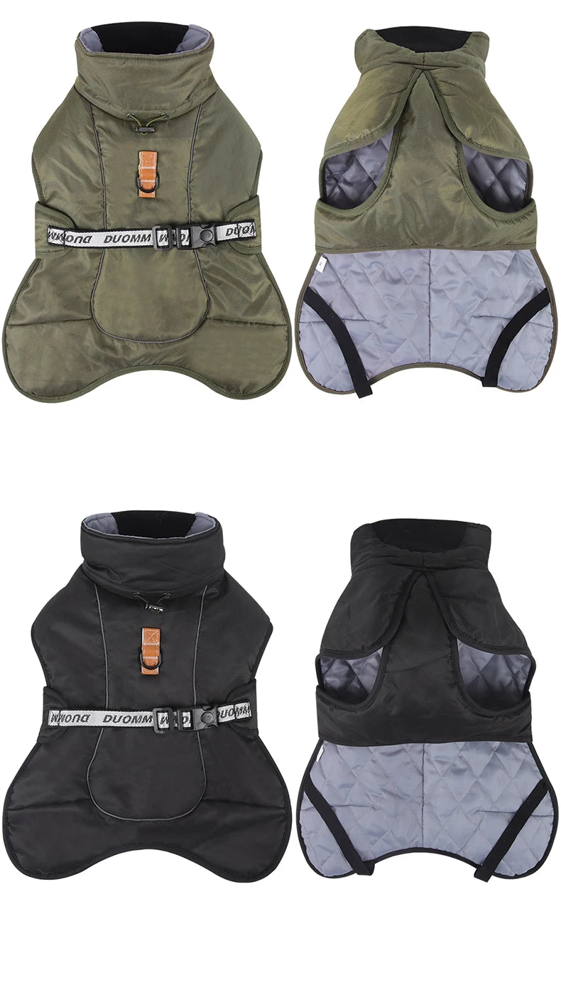 Waterproof Dog Winter Coat with Built-In Harness — Reflective Windproof Turtleneck Jacket