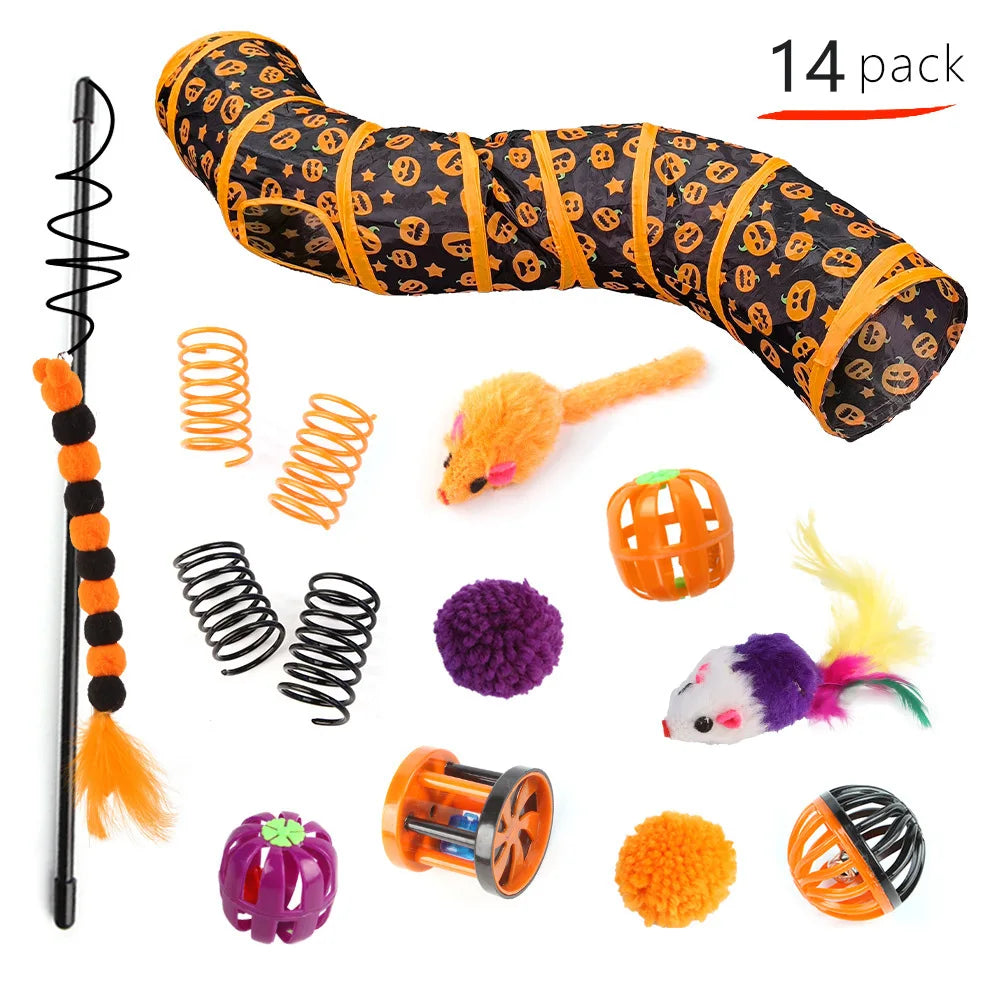 Halloween Cat Toy Variety Set with Wand, Mouse and Bell