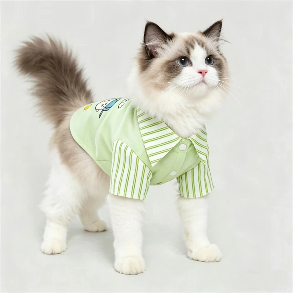 Striped Pet Shirt with D-Ring for Cats & Small Dogs