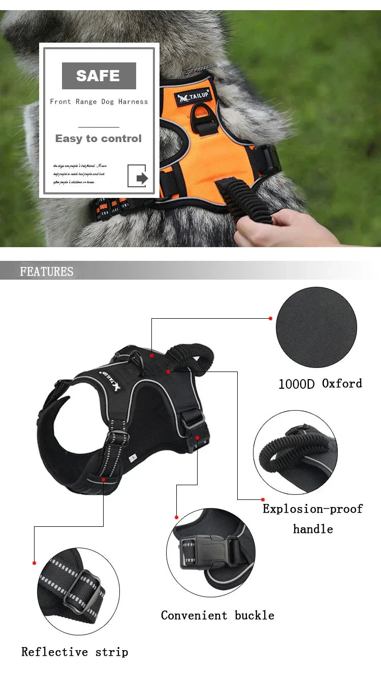 No-Pull Reflective Nylon Dog Harness for Strong Pullers
