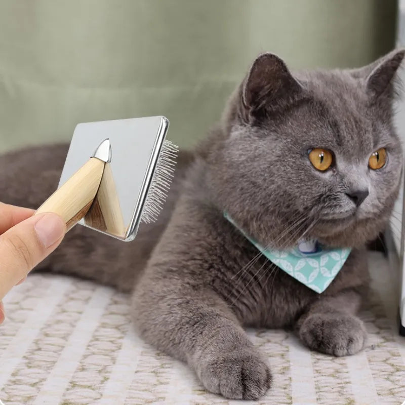 Bamboo Handle Stainless Steel Pet Grooming Comb for Dogs & Cats