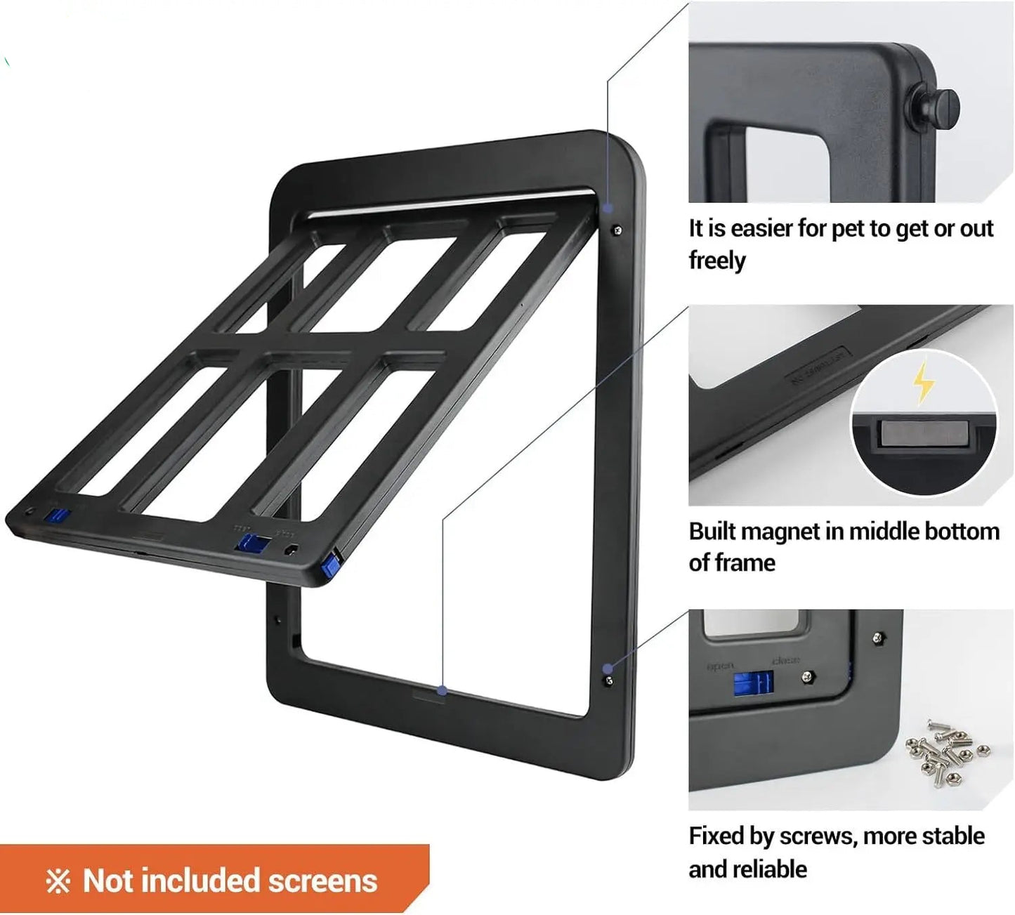 Dog Door for Sliding Screen - 11"x13" Lockable Magnetic Pet Door