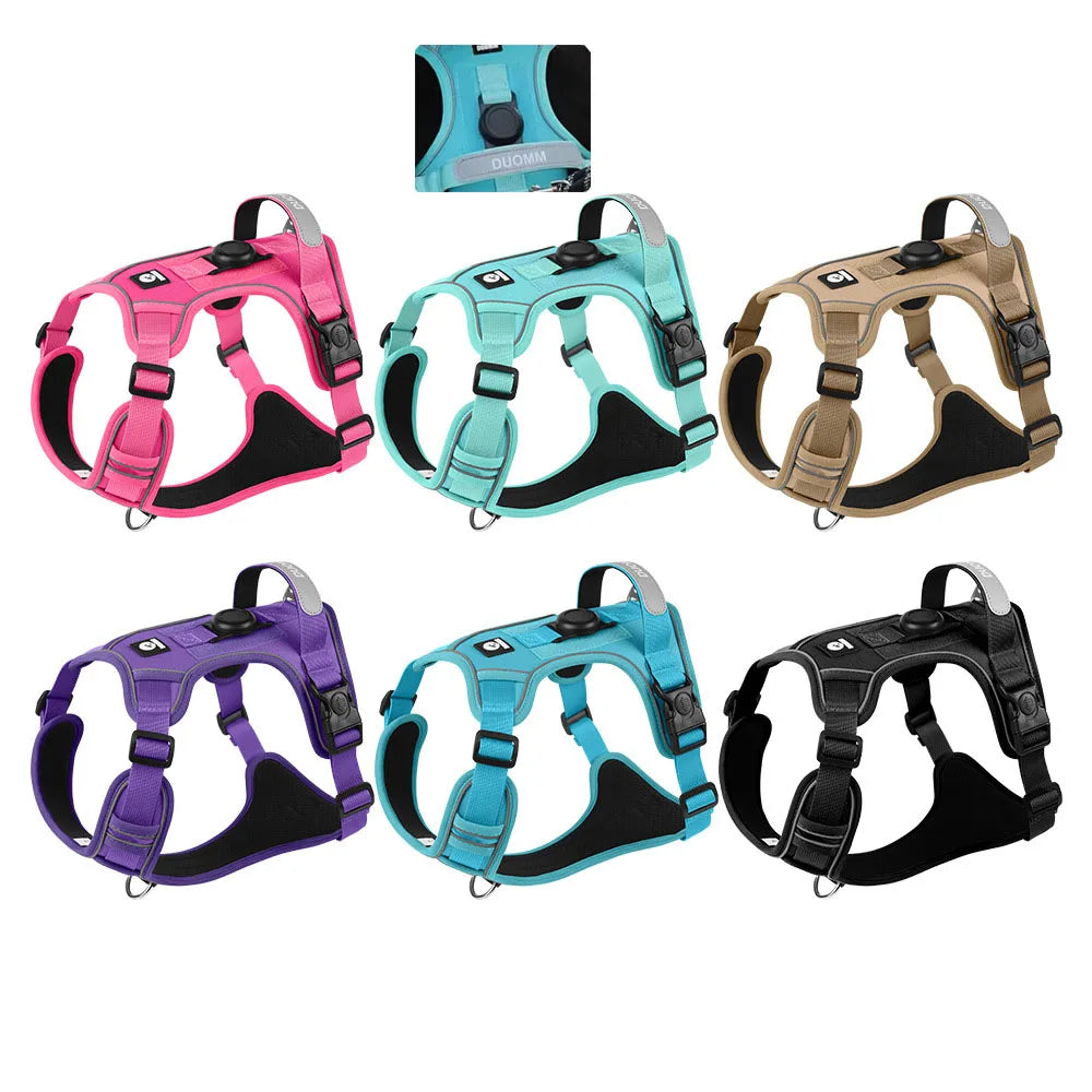 Tactical No-Pull Dog Harness with AirTag Holder – Reflective Vest for Medium & Large Dogs