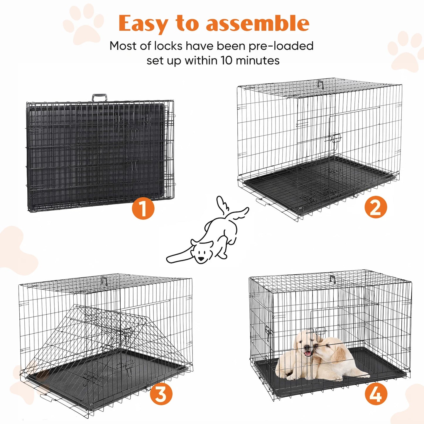 Folding Metal Wire Dog Crate with Leak-Proof Tray | Double Door